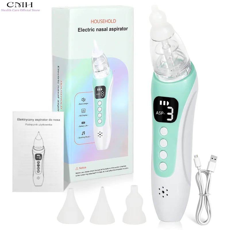 CMH Baby Electric Nasal Aspirator 3 Suction Modes Food Grade Silicone Rechargeable USB Soothing Music Safe Baby Nasal Cleaner