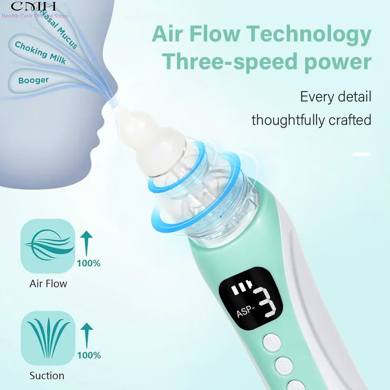 CMH Baby Electric Nasal Aspirator 3 Suction Modes Food Grade Silicone Rechargeable USB Soothing Music Safe Baby Nasal Cleaner
